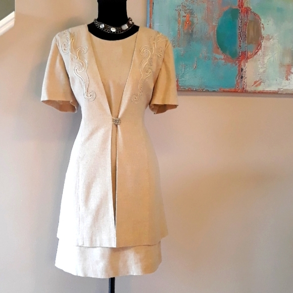 Vintage/Dawn Joy II/Tan/Embroidered/ Dress - Picture 1 of 11
